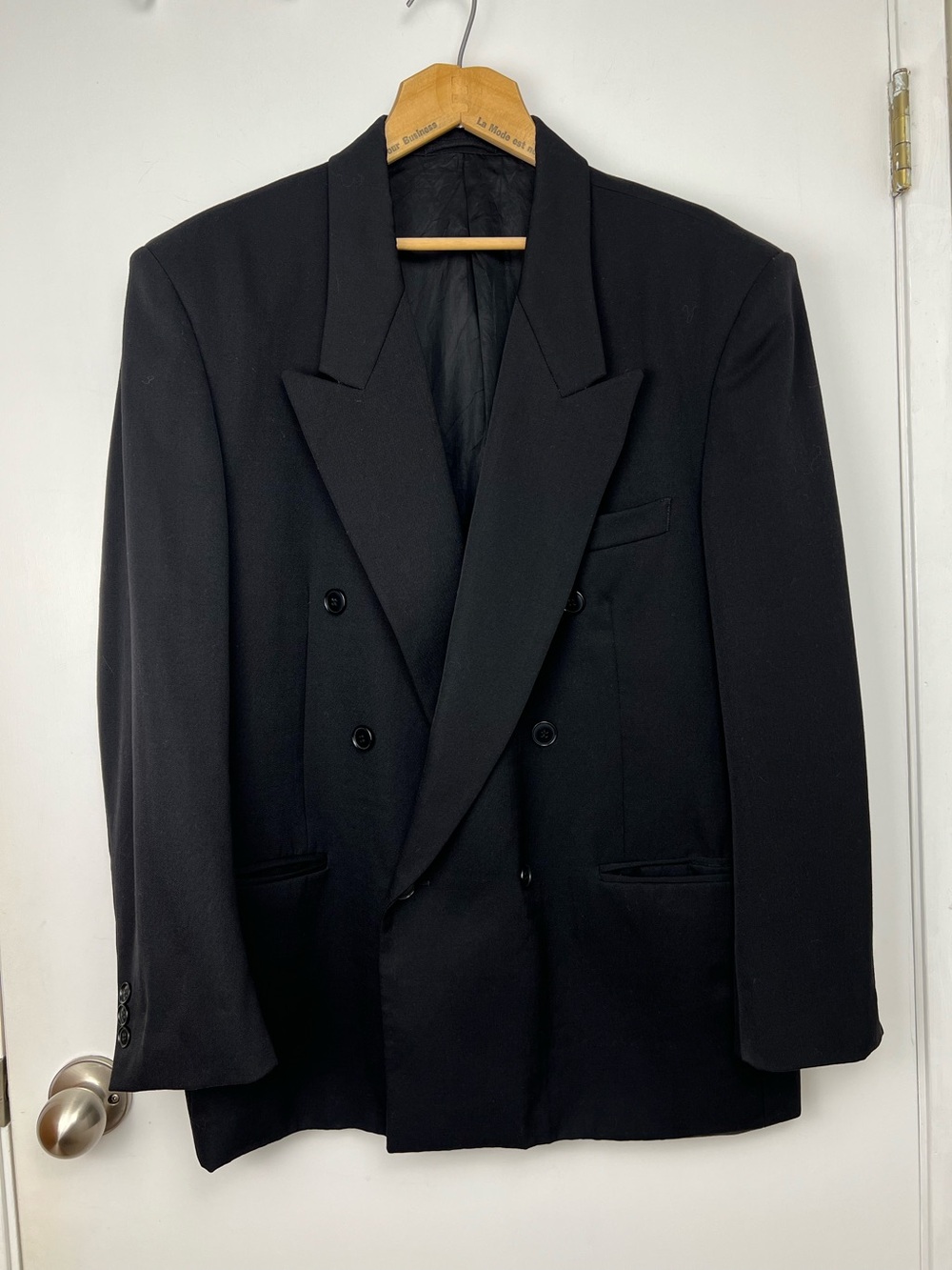 STEEL Men’s Vintage Wool Double Breasted Suit Jacket size 42 Short Black Formal